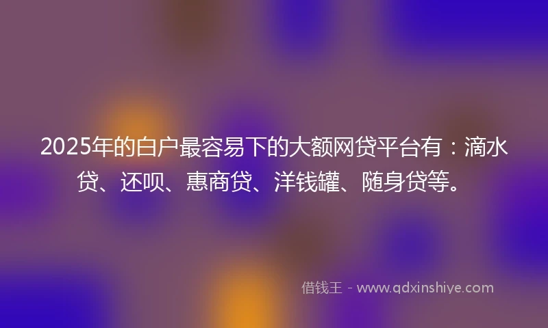 2025年的白户最容易下的大额网贷平台有：滴水贷、还呗、惠商贷、洋钱罐、随身贷等。