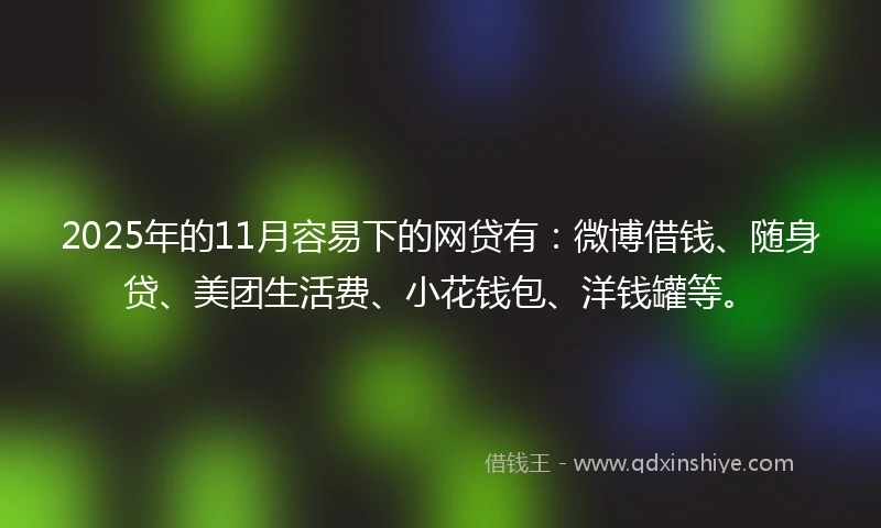2025年的11月容易下的网贷有：微博借钱、随身贷、美团生活费、小花钱包、洋钱罐等。