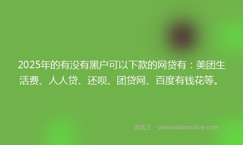 2025年的有没有黑户可以下款的网贷有：美团生活费、人人贷、还呗、团贷网、百度有钱花等。