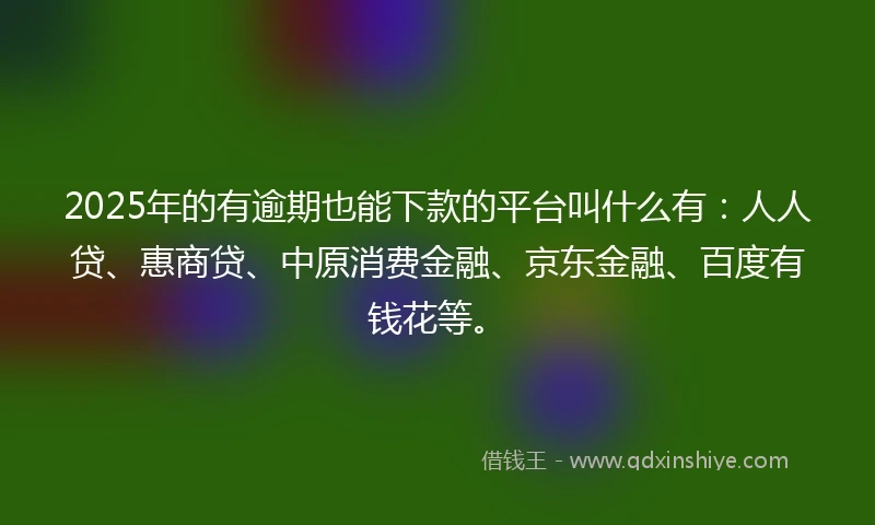 2025年的有逾期也能下款的平台叫什么有：人人贷、惠商贷、中原消费金融、京东金融、百度有钱花等。