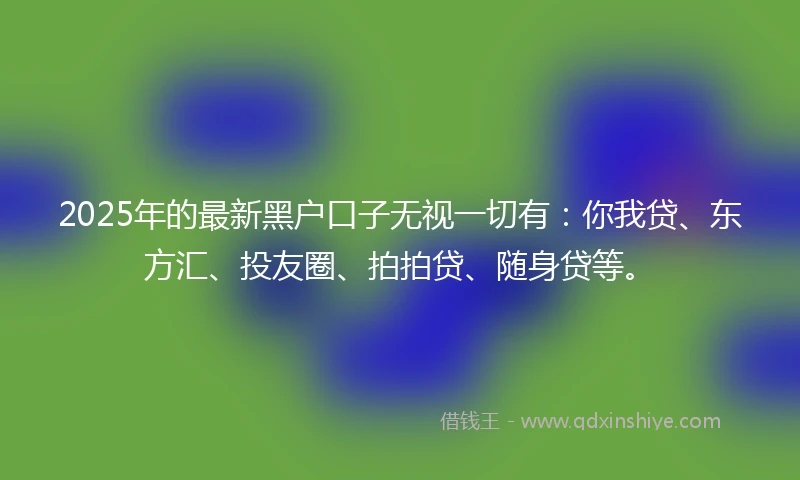 2025年的最新黑户口子无视一切有：你我贷、东方汇、投友圈、拍拍贷、随身贷等。