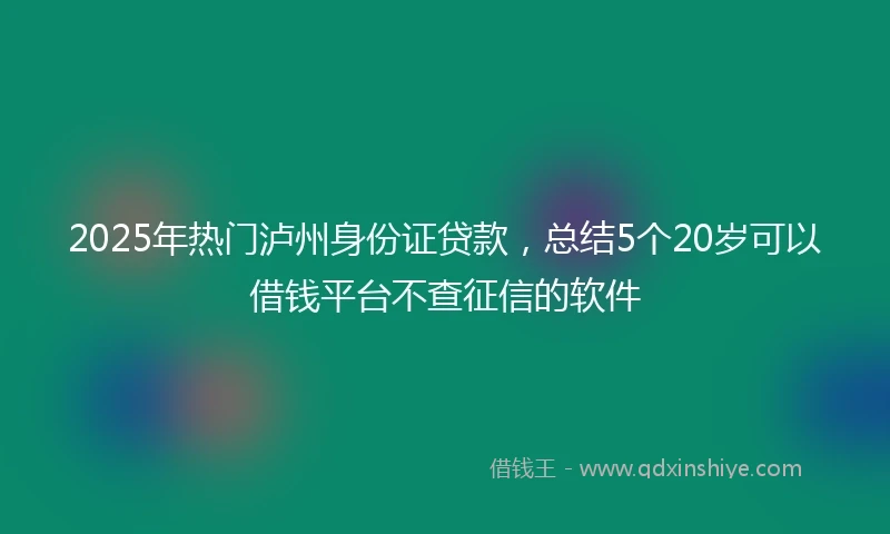 2025年热门泸州身份证贷款，总结5个20岁可以借钱平台不查征信的软件