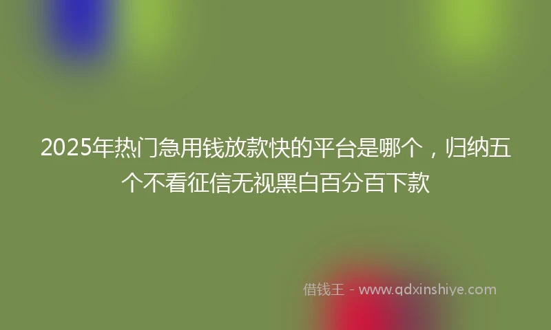 2025年热门急用钱放款快的平台是哪个，归纳五个不看征信无视黑白百分百下款