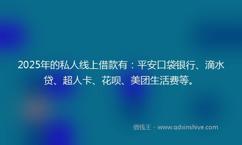 2025年的私人线上借款有：平安口袋银行、滴水贷、超人卡、花呗、美团生活费等。