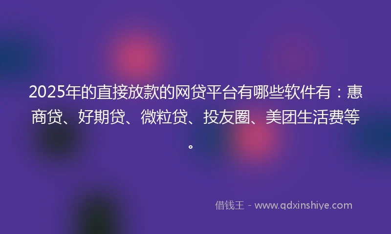 2025年的直接放款的网贷平台有哪些软件有：惠商贷、好期贷、微粒贷、投友圈、美团生活费等。