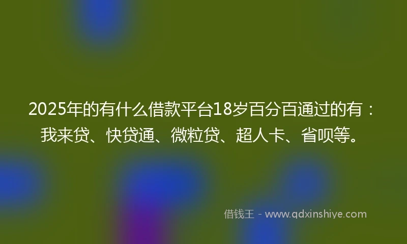 2025年的有什么借款平台18岁百分百通过的有：我来贷、快贷通、微粒贷、超人卡、省呗等。