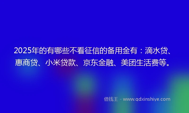2025年的有哪些不看征信的备用金有：滴水贷、惠商贷、小米贷款、京东金融、美团生活费等。
