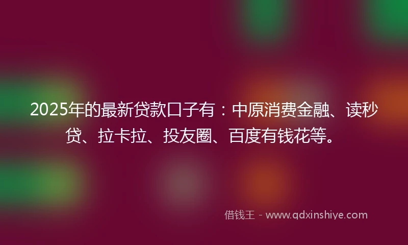 2025年的最新贷款口子有：中原消费金融、读秒贷、拉卡拉、投友圈、百度有钱花等。