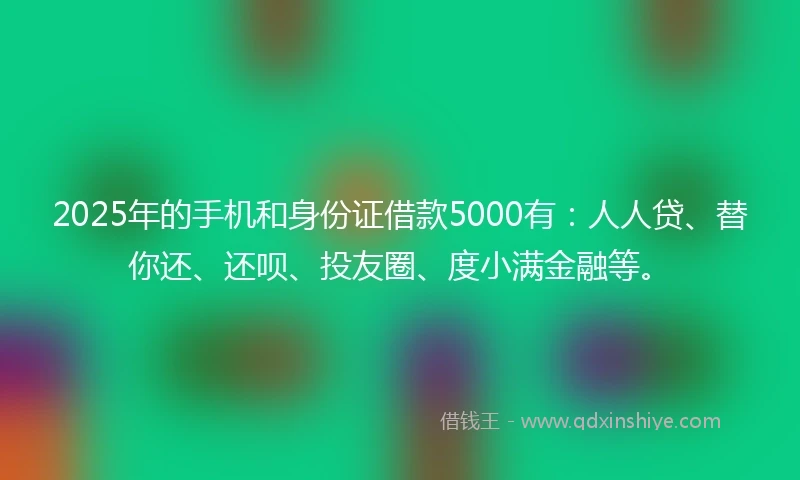 2025年的手机和身份证借款5000有：人人贷、替你还、还呗、投友圈、度小满金融等。