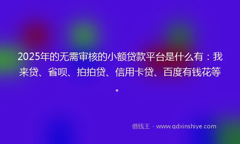 2025年的无需审核的小额贷款平台是什么有：我来贷、省呗、拍拍贷、信用卡贷、百度有钱花等。
