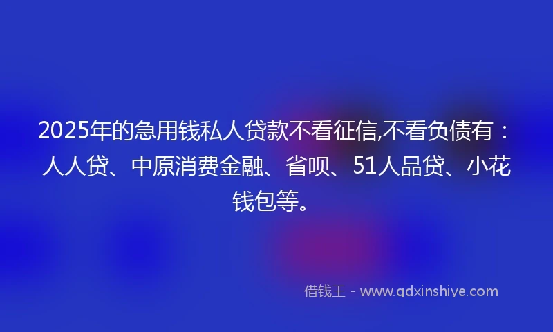 2025年的急用钱私人贷款不看征信,不看负债有：人人贷、中原消费金融、省呗、51人品贷、小花钱包等。