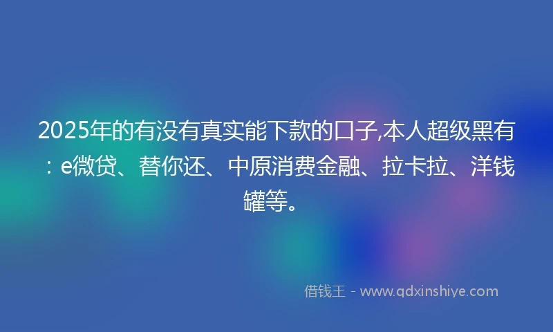 2025年的有没有真实能下款的口子,本人超级黑有：e微贷、替你还、中原消费金融、拉卡拉、洋钱罐等。
