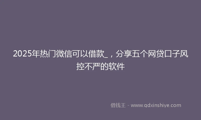 2025年热门微信可以借款_，分享五个网贷口子风控不严的软件