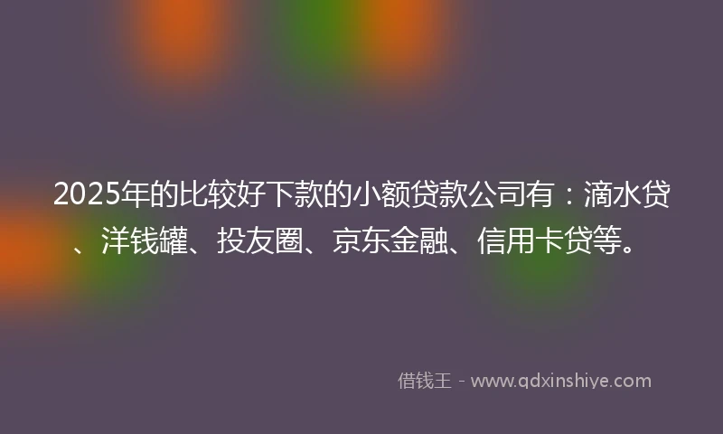 2025年的比较好下款的小额贷款公司有：滴水贷、洋钱罐、投友圈、京东金融、信用卡贷等。