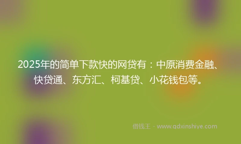 2025年的简单下款快的网贷有：中原消费金融、快贷通、东方汇、柯基贷、小花钱包等。