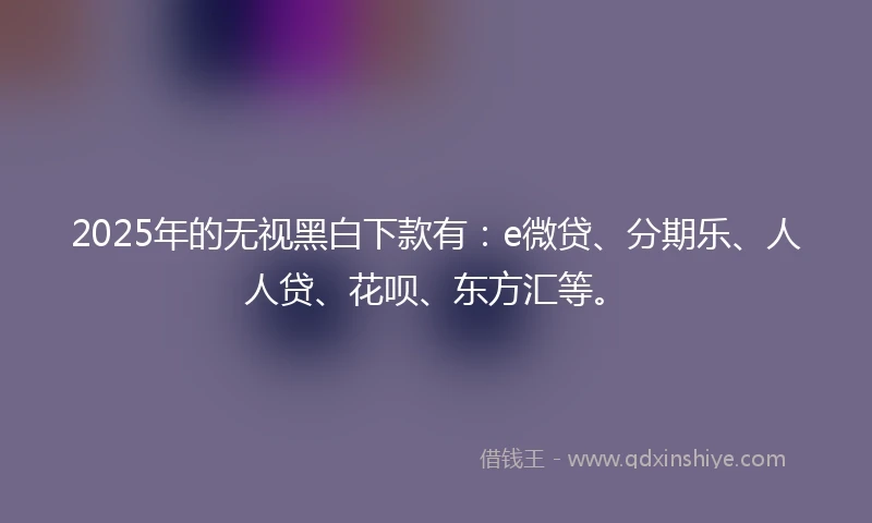 2025年的无视黑白下款有：e微贷、分期乐、人人贷、花呗、东方汇等。