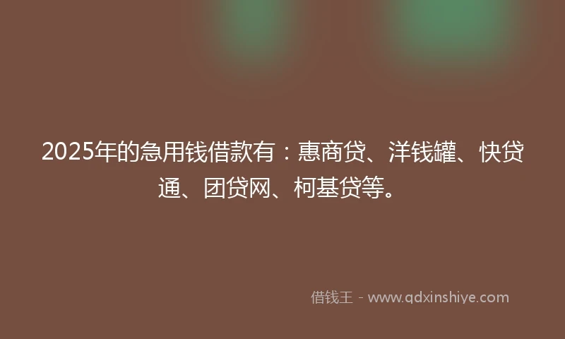 2025年的急用钱借款有：惠商贷、洋钱罐、快贷通、团贷网、柯基贷等。
