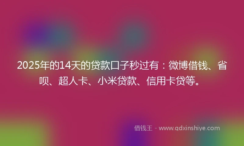 2025年的14天的贷款口子秒过有：微博借钱、省呗、超人卡、小米贷款、信用卡贷等。
