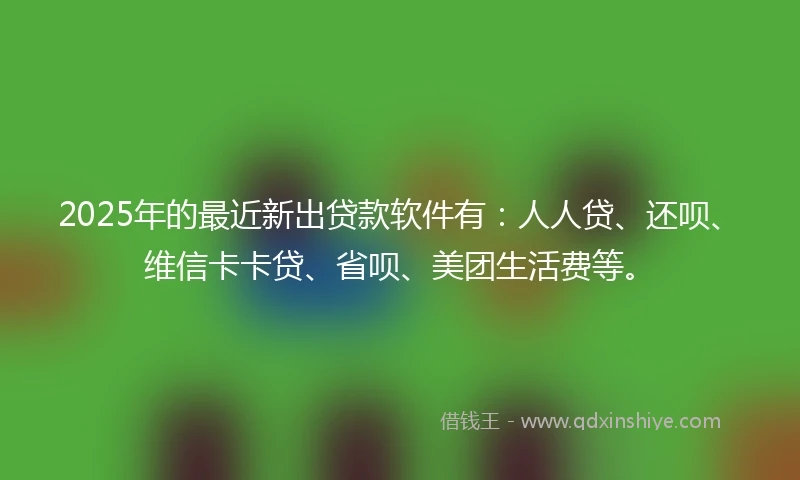 2025年的最近新出贷款软件有：人人贷、还呗、维信卡卡贷、省呗、美团生活费等。