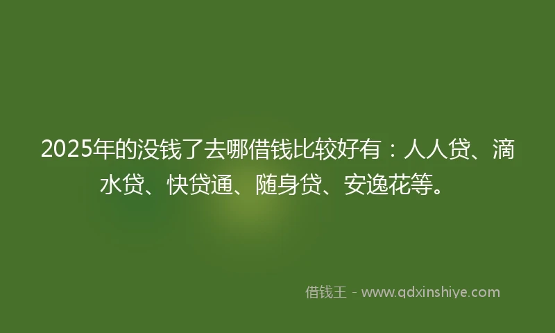 2025年的没钱了去哪借钱比较好有：人人贷、滴水贷、快贷通、随身贷、安逸花等。