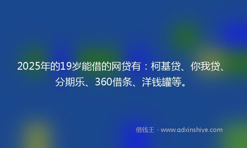 2025年的19岁能借的网贷有：柯基贷、你我贷、分期乐、360借条、洋钱罐等。