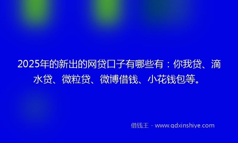 2025年的新出的网贷口子有哪些有：你我贷、滴水贷、微粒贷、微博借钱、小花钱包等。