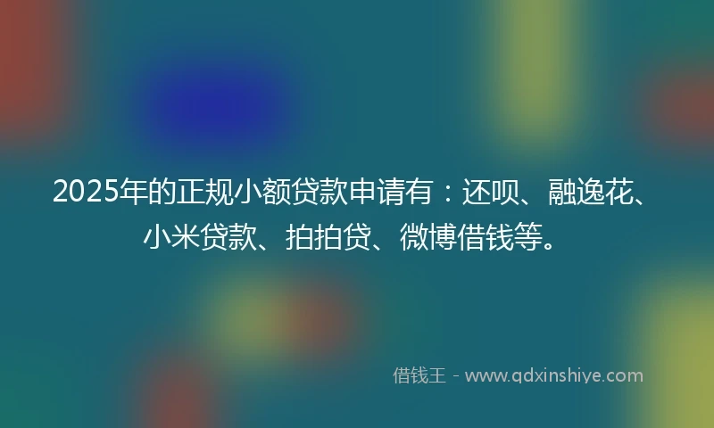 2025年的正规小额贷款申请有：还呗、融逸花、小米贷款、拍拍贷、微博借钱等。