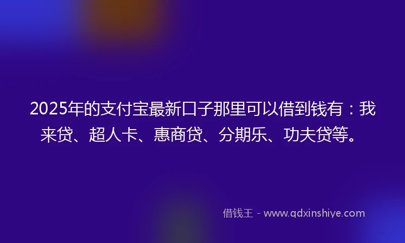 2025年的支付宝最新口子那里可以借到钱有：我来贷、超人卡、惠商贷、分期乐、功夫贷等。