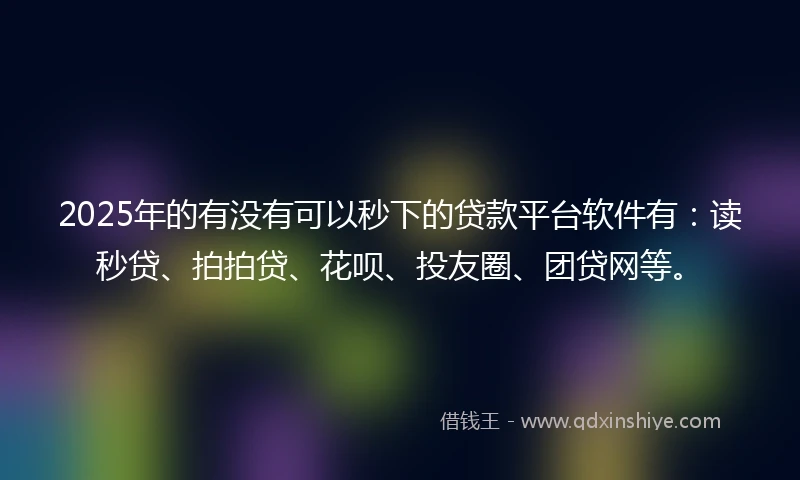 2025年的有没有可以秒下的贷款平台软件有：读秒贷、拍拍贷、花呗、投友圈、团贷网等。