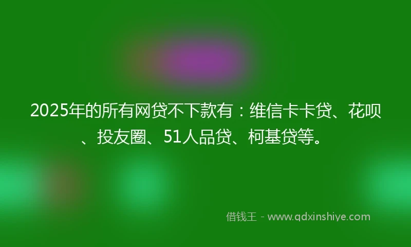 2025年的所有网贷不下款有：维信卡卡贷、花呗、投友圈、51人品贷、柯基贷等。