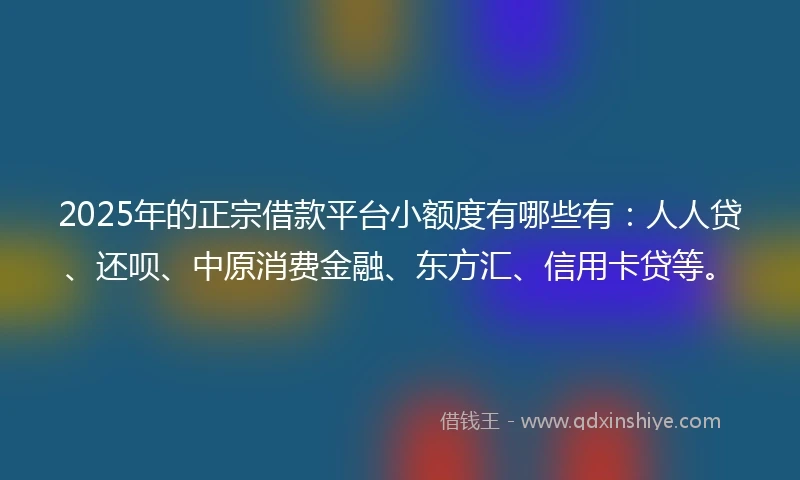2025年的正宗借款平台小额度有哪些有：人人贷、还呗、中原消费金融、东方汇、信用卡贷等。