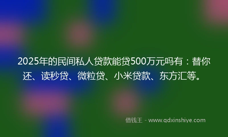 2025年的民间私人贷款能贷500万元吗有：替你还、读秒贷、微粒贷、小米贷款、东方汇等。