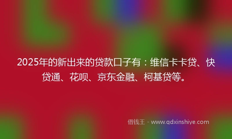2025年的新出来的贷款口子有：维信卡卡贷、快贷通、花呗、京东金融、柯基贷等。