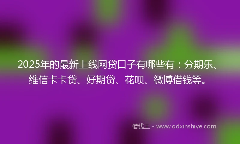 2025年的最新上线网贷口子有哪些有：分期乐、维信卡卡贷、好期贷、花呗、微博借钱等。