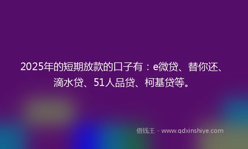 2025年的短期放款的口子有：e微贷、替你还、滴水贷、51人品贷、柯基贷等。