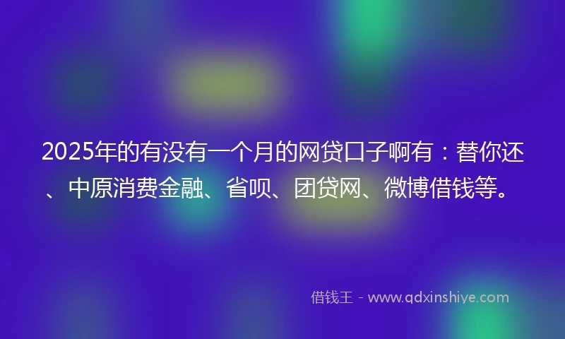 2025年的有没有一个月的网贷口子啊有：替你还、中原消费金融、省呗、团贷网、微博借钱等。
