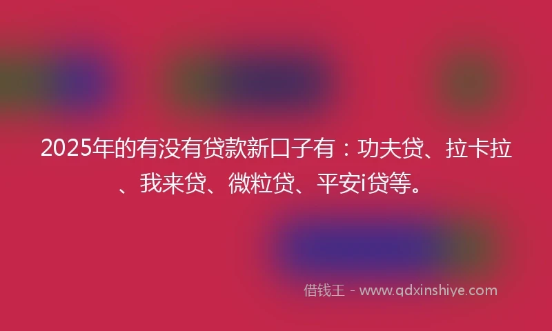 2025年的有没有贷款新口子有：功夫贷、拉卡拉、我来贷、微粒贷、平安i贷等。