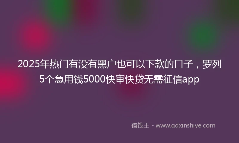 2025年热门有没有黑户也可以下款的口子，罗列5个急用钱5000快审快贷无需征信app