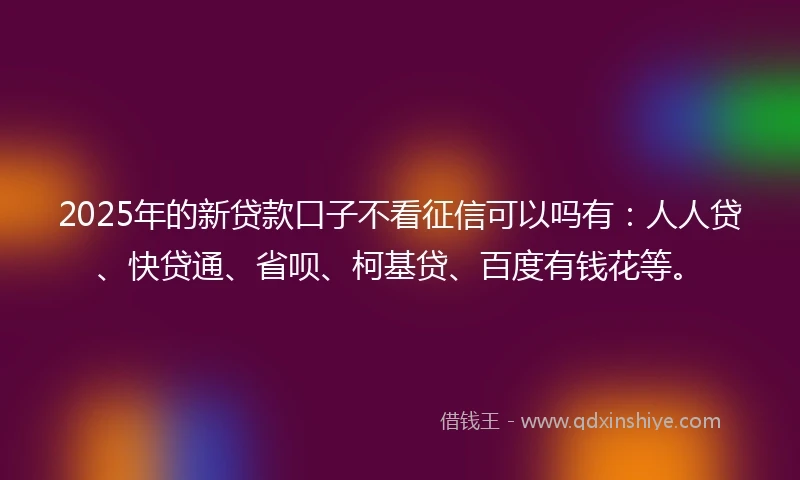 2025年的新贷款口子不看征信可以吗有：人人贷、快贷通、省呗、柯基贷、百度有钱花等。