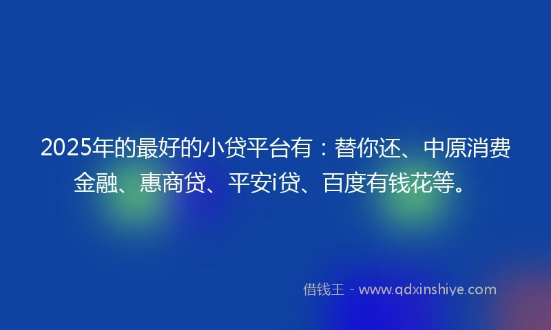 2025年的最好的小贷平台有：替你还、中原消费金融、惠商贷、平安i贷、百度有钱花等。