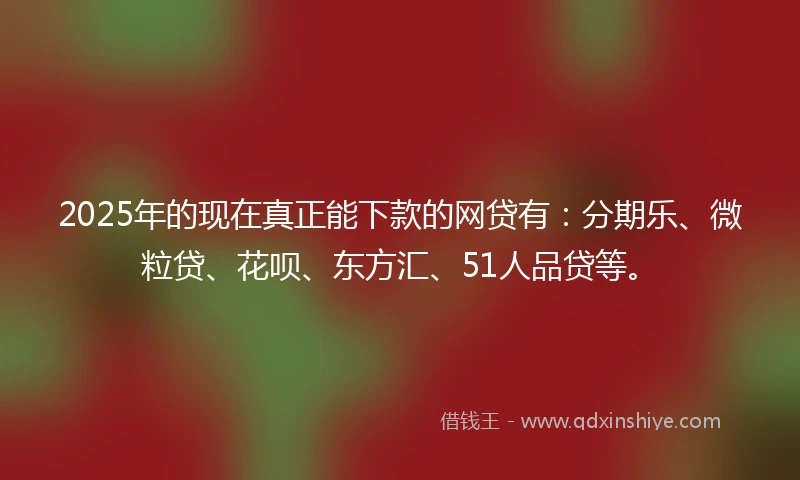 2025年的现在真正能下款的网贷有：分期乐、微粒贷、花呗、东方汇、51人品贷等。