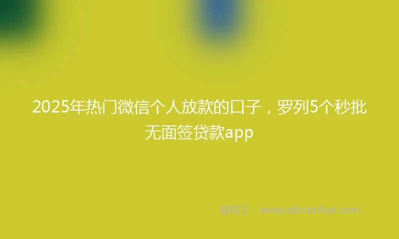 2025年热门微信个人放款的口子，罗列5个秒批无面签贷款app
