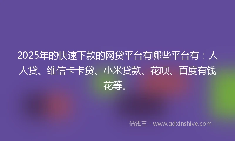 2025年的快速下款的网贷平台有哪些平台有：人人贷、维信卡卡贷、小米贷款、花呗、百度有钱花等。