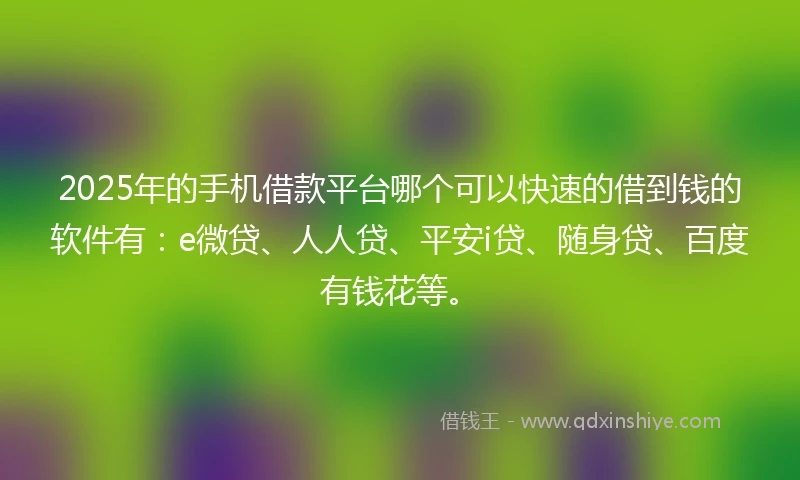 2025年的手机借款平台哪个可以快速的借到钱的软件有：e微贷、人人贷、平安i贷、随身贷、百度有钱花等。