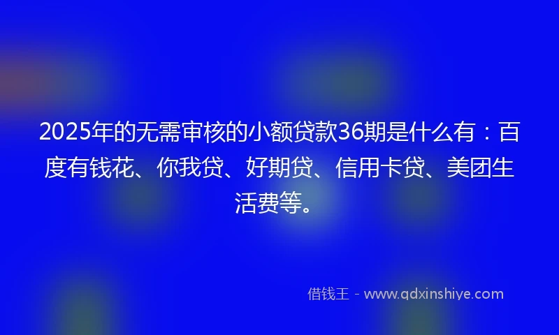 2025年的无需审核的小额贷款36期是什么有：百度有钱花、你我贷、好期贷、信用卡贷、美团生活费等。