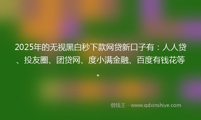 2025年的无视黑白秒下款网贷新口子有：人人贷、投友圈、团贷网、度小满金融、百度有钱花等。