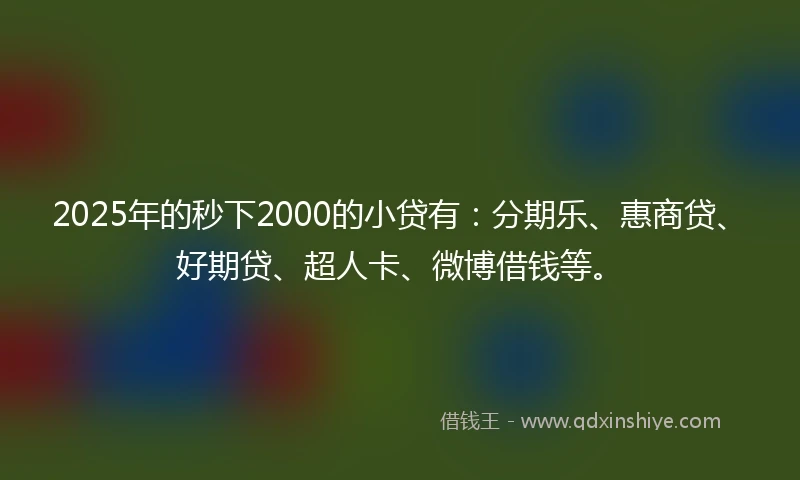 2025年的秒下2000的小贷有：分期乐、惠商贷、好期贷、超人卡、微博借钱等。
