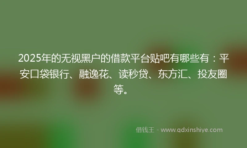 2025年的无视黑户的借款平台贴吧有哪些有：平安口袋银行、融逸花、读秒贷、东方汇、投友圈等。