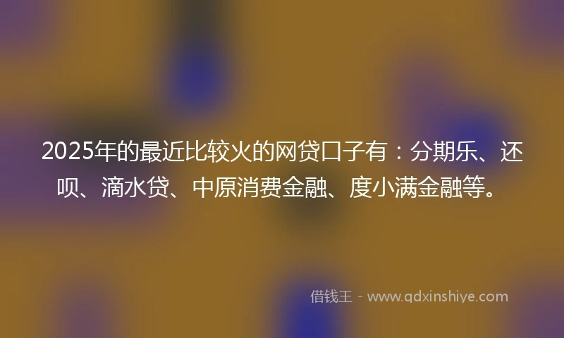 2025年的最近比较火的网贷口子有：分期乐、还呗、滴水贷、中原消费金融、度小满金融等。