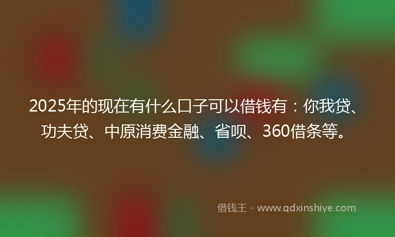 2025年的现在有什么口子可以借钱有：你我贷、功夫贷、中原消费金融、省呗、360借条等。